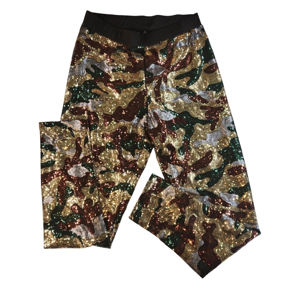 Party Sequin Joggers Camo Fairy Elf SEXY Punk Pants Green y2k 28 29 Christmas - Picture 2 of 8